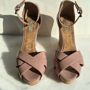 Zara Size 37 3 inch Stacked Patent Nude and Cork Espradilles